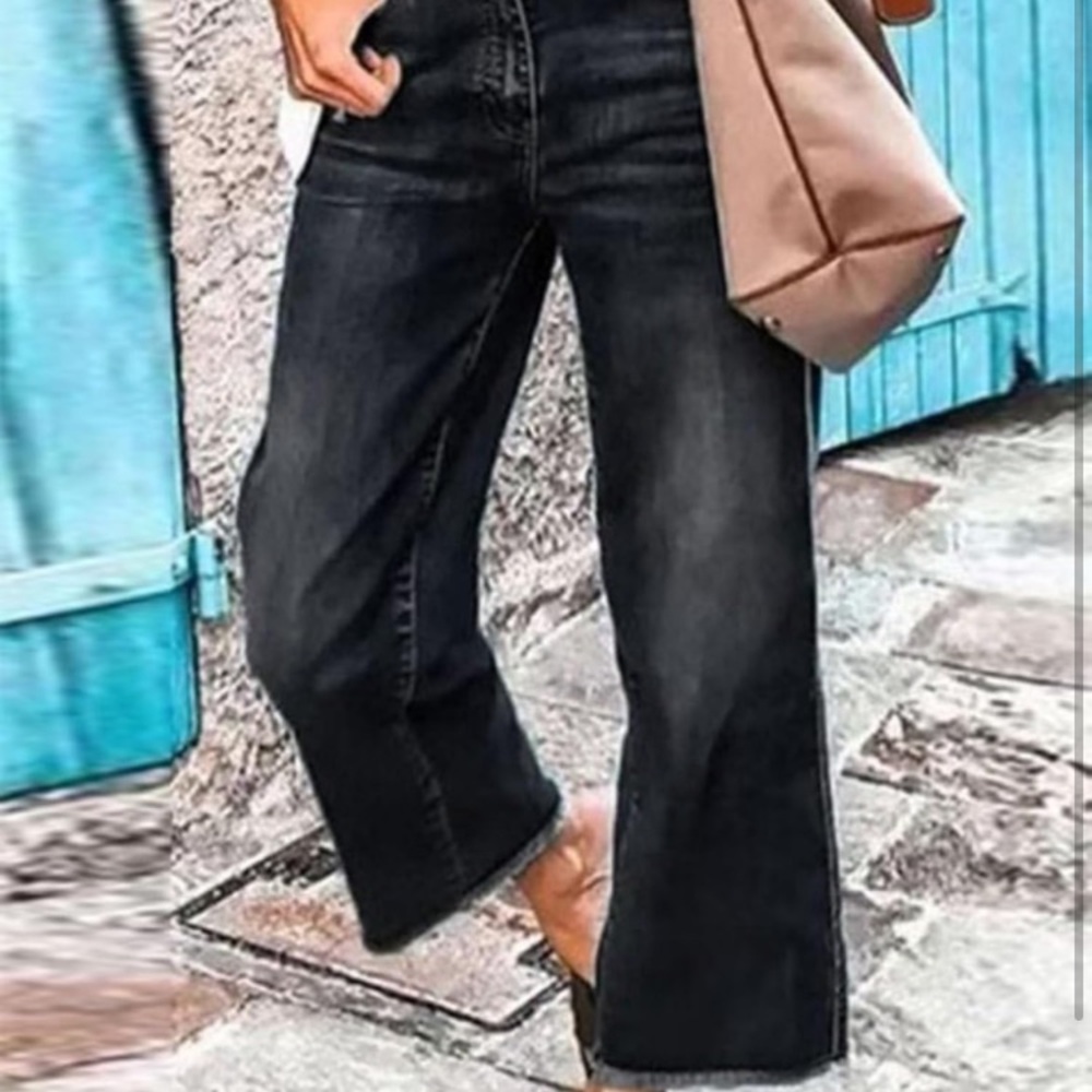 Black Grey Wide Leg Jean Capris